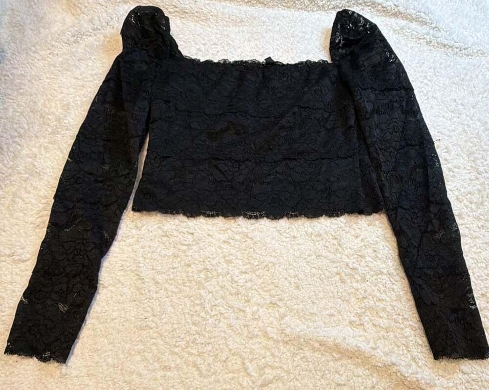 Guess Women's Sheer Lace Long Sleeve Crop Top Blouse